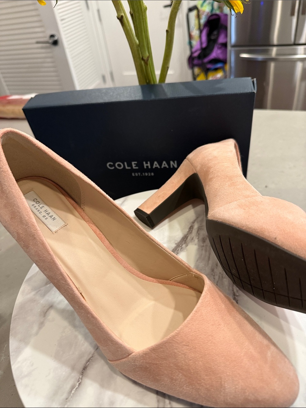 Cole Haan Blush Pink Suede Block Heel Pumps